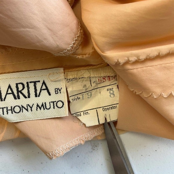 Vintage I. Magnin Anthony Muto Orange Cream Ruffled Lace Long Sleeve Dress Women - Picture 9 of 10